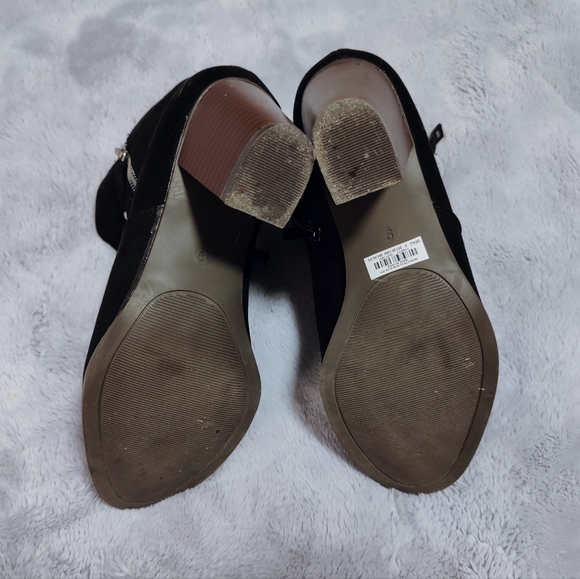 Torrid wide width black faux suede booties with stacked block heel - Picture 2 of 6